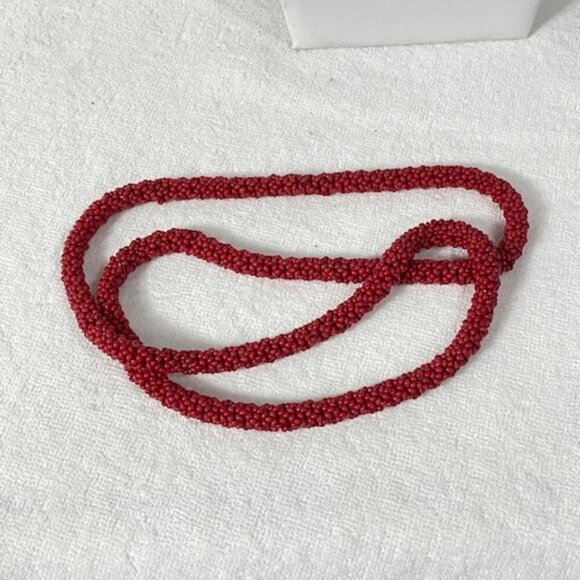 Red seed beaded 30" rope necklace. - Picture 6 of 6
